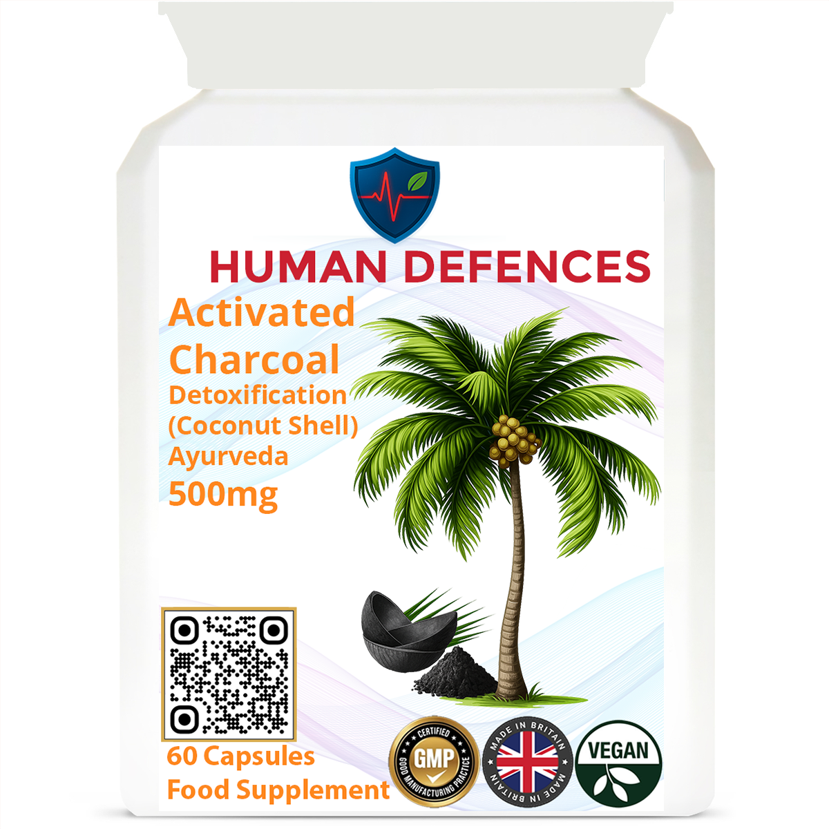 Activated Charcoal Coconut Natural Coconut Shell 500mg 60 Capsules