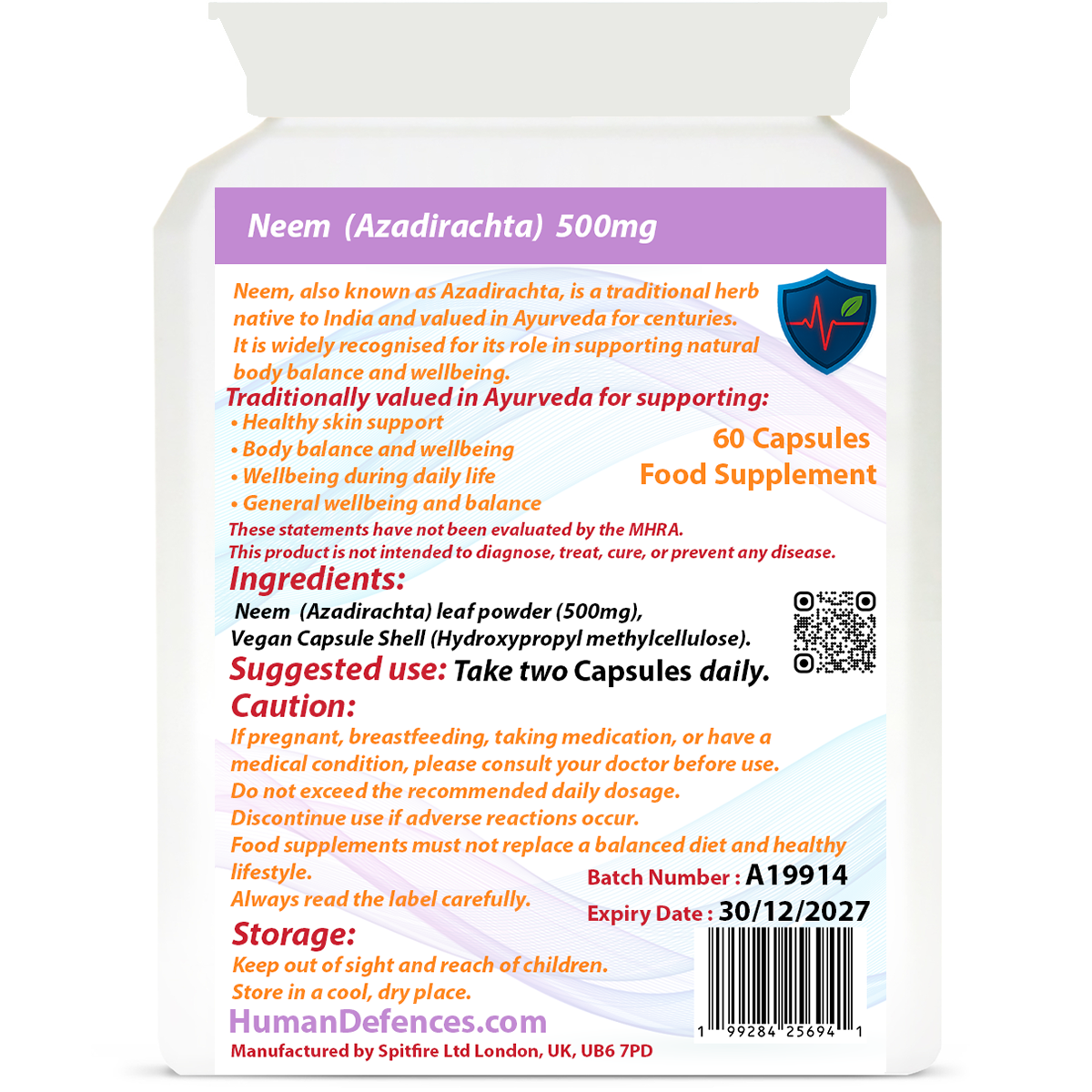Neem (Azadirachta) 500mg 60 Capsules - Image 2